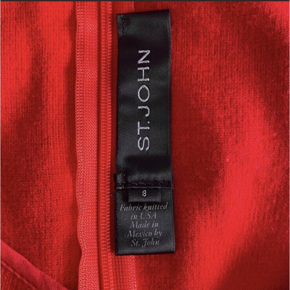 St. John Red Dress Wool Blend Scoop Neck Cap Sleeve Size 8 Career To Cocktail - Picture 2 of 7